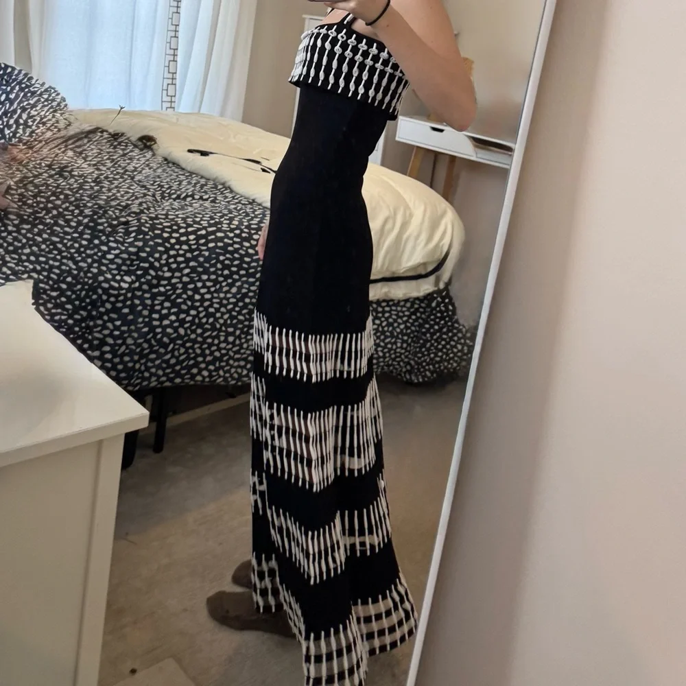 Alexis Black and White Patterned Midi Dress - Picture 6 of 10